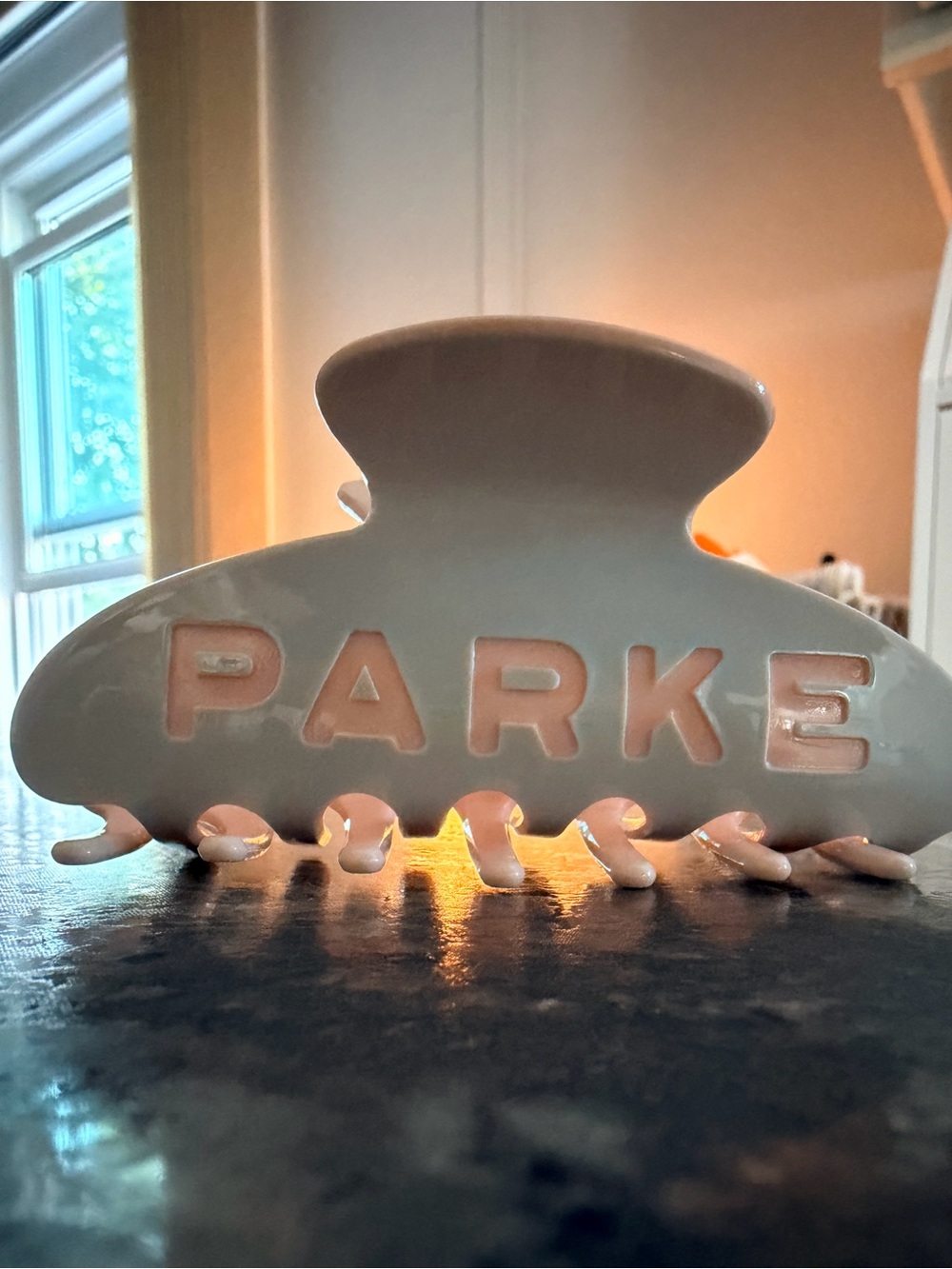 Parker White Ceramic Hair Clip with Pink Accents